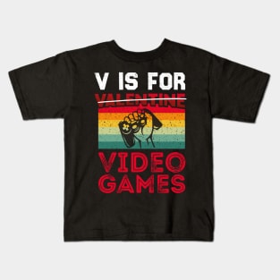 V is for video games, not valentines, vintage gaming shirt Kids T-Shirt